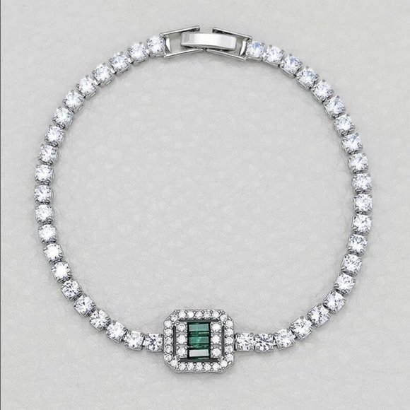 925 Silver 1ct Green Emerald 2ct Diamond Tennis Bracelet Princess Cut Jewelry ct - Picture 5 of 11